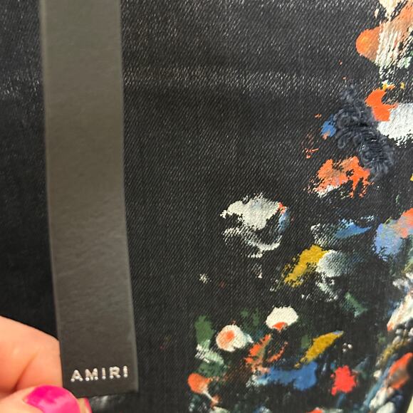 AMIRI Paint Splatter Distressed Slim Jeans Aged Black Sz 30 x 34 $1590 {H50} - Picture 8 of 10